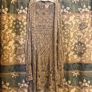 Tan Crochet Long Cardigan